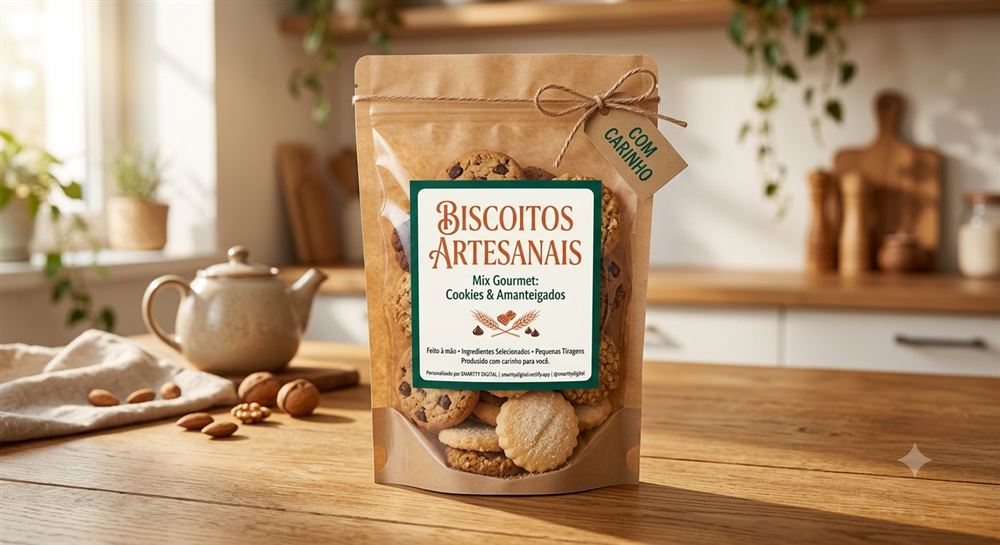 Rótulo para biscoitos artesanais em embalagem de confeitaria