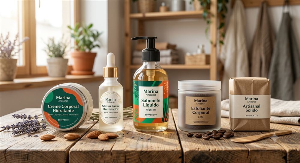 Linha de cosméticos artesanais com rótulo personalizado