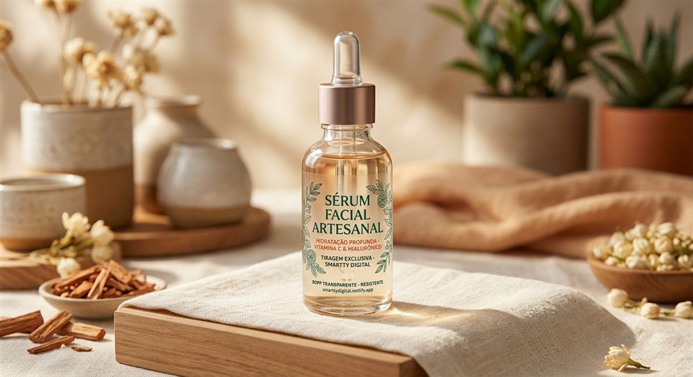 Rótulo transparente para sérum facial artesanal