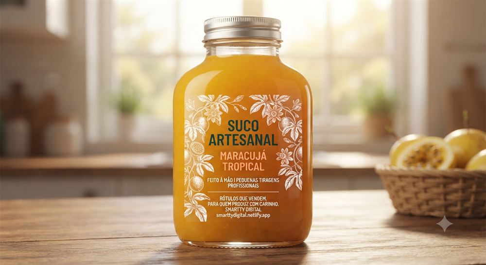 Rótulo para suco artesanal em garrafa
