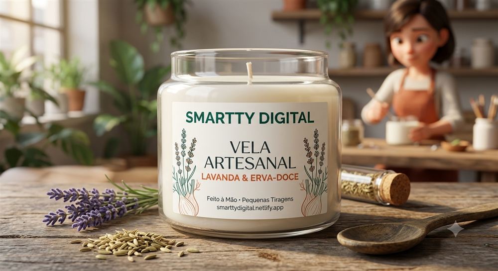Rótulo para vela artesanal lavanda e erva-doce, em pote de vidro