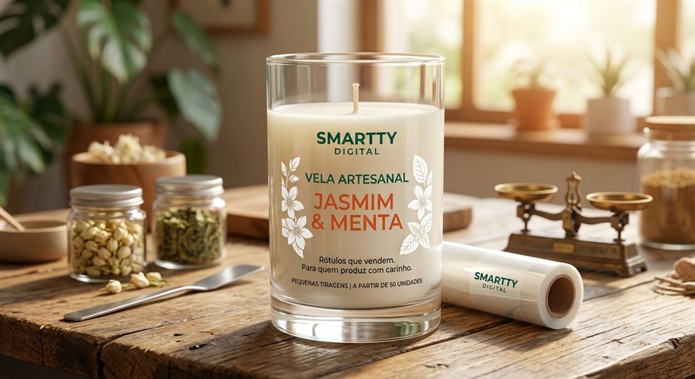 Rótulo para vela artesanal jasmim e menta, em pote de vidro