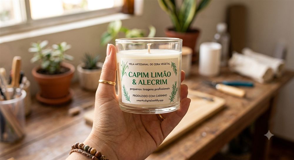 Rótulo para vela aromática capim-limão e alecrim, resistente ao calor